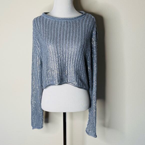 Zara Blue and Silver Metallic Cropped Sweater - Picture 2 of 8